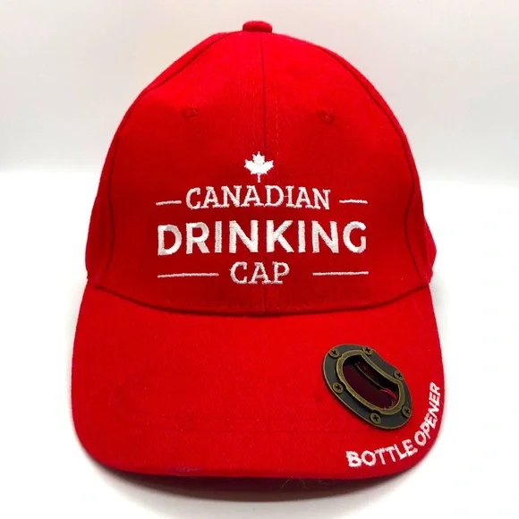 Red ‘Canadian Drinking Cap’ Ball Cap With Bottle Opener - Picture 2 of 6